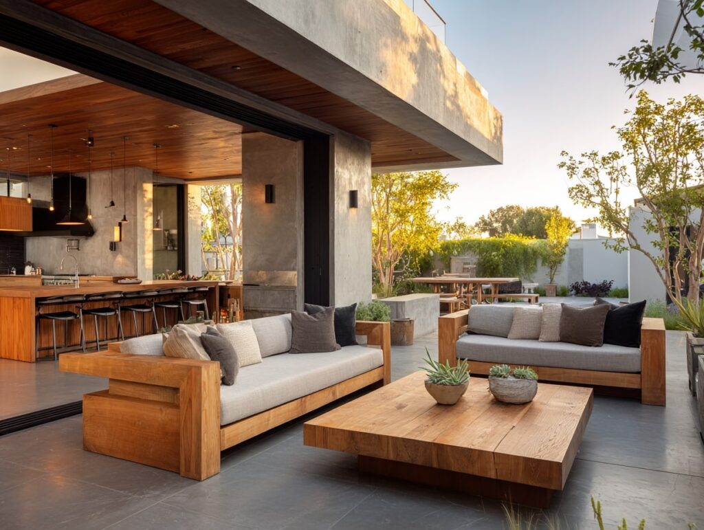 Modern Patio with Sleek Wood and Concrete