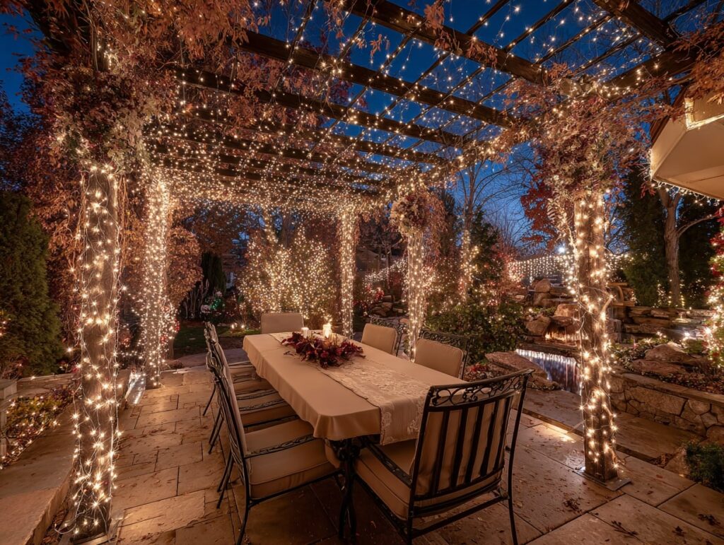 Twinkle Light Pergola for Outdoor Holiday Dining