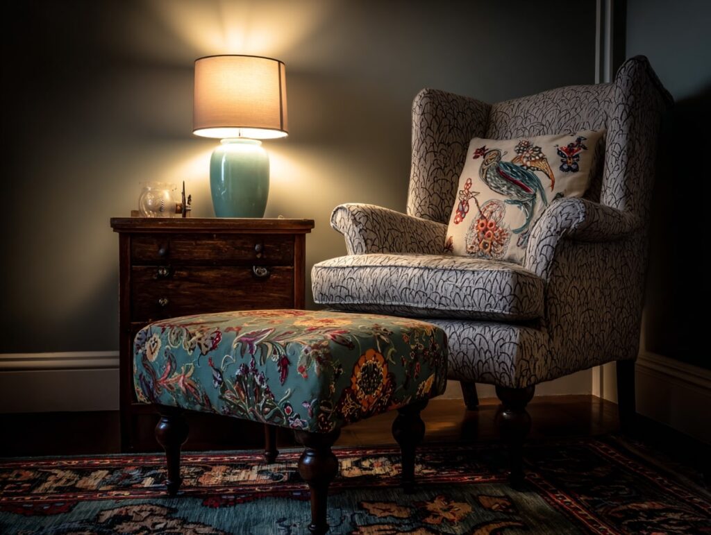 8. Classic Armchair Corner with Ottoman