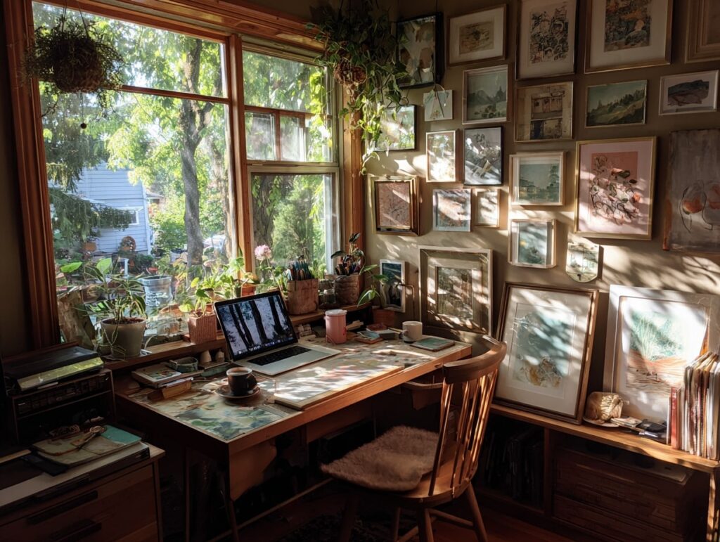 18. Sunlit Garden Studio Corner for Art and Focus

