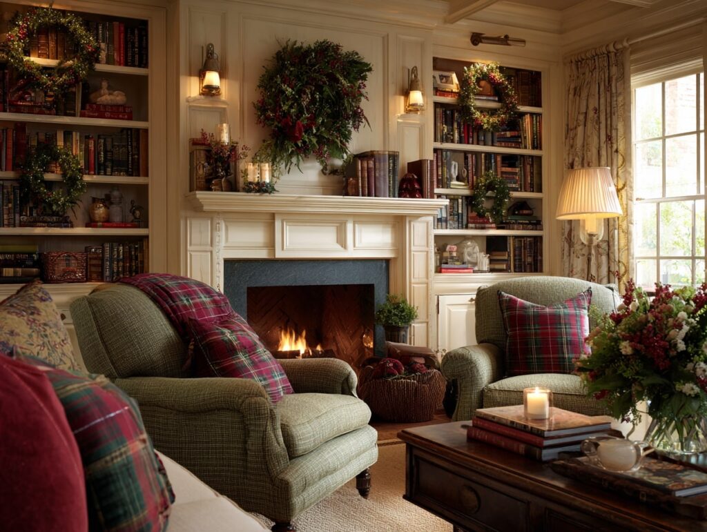 Cozy Christmas Reading Nook with Plaid Accents