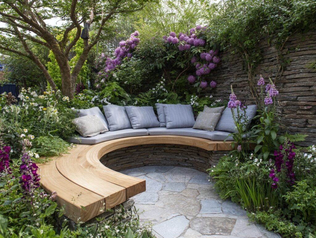 Curved Stone Bench Garden Nook

