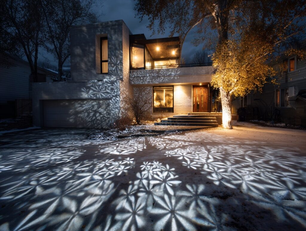 Snowflake Light Projections on the Driveway