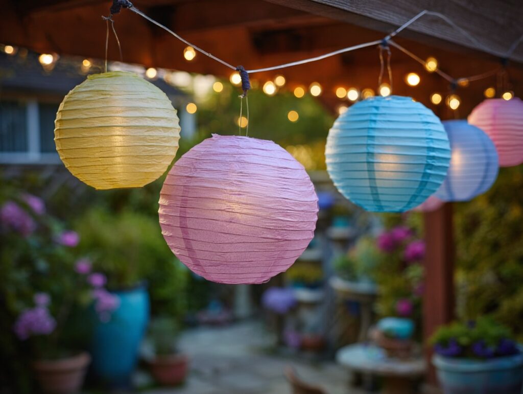 14. Pastel Paper Lanterns on String Lights