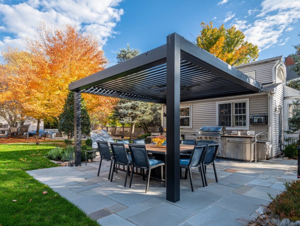 Sleek Aluminum Pergola with Built-In Grill Zone