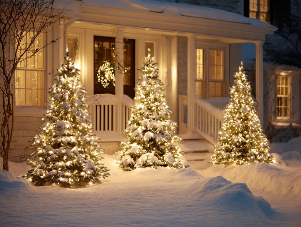 Snow-Covered Trees with Warm White Lights