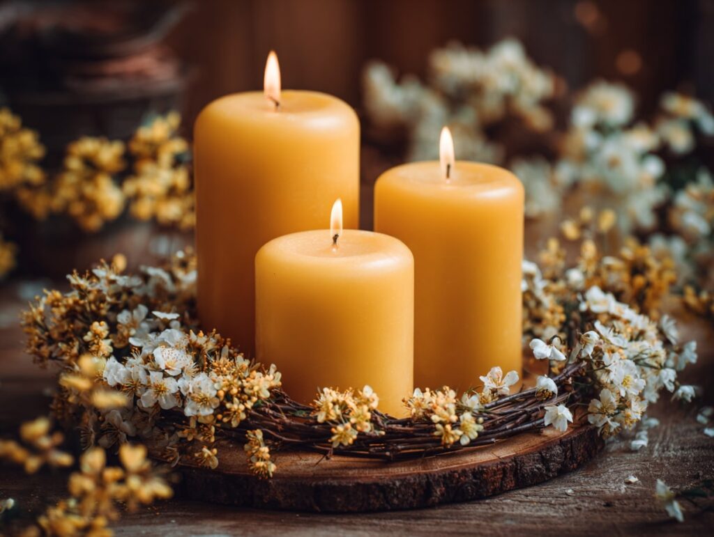 2. Golden Candle Trio with Spring Florals