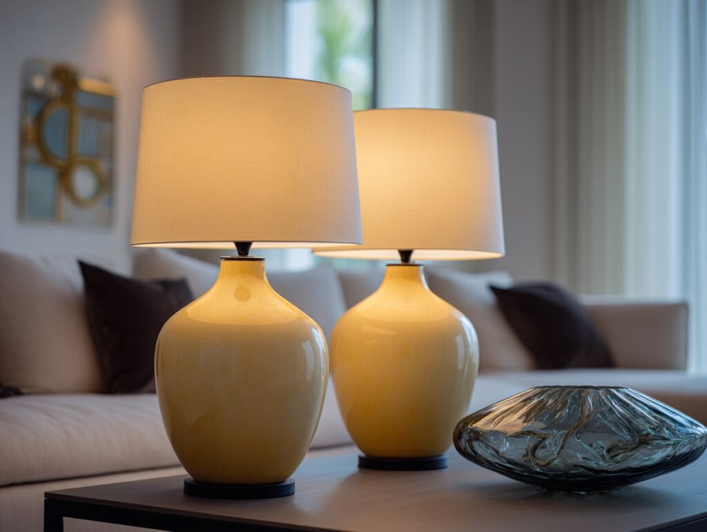 Cozy Beige Living Room with Soft Lighting