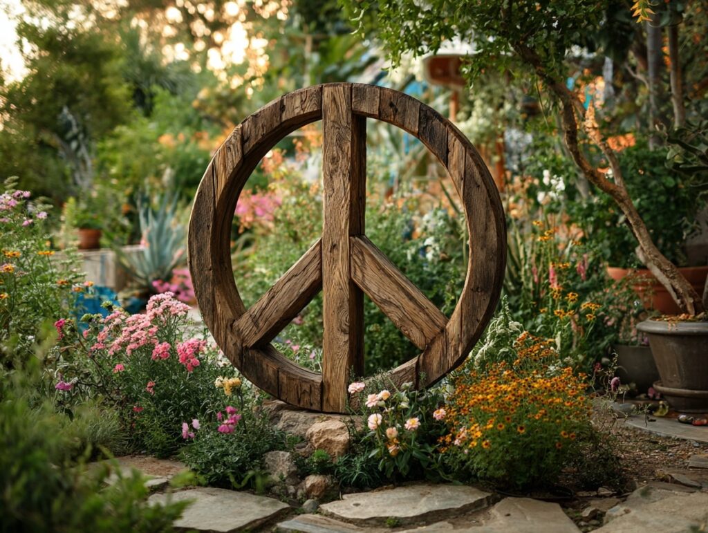 Wooden Peace Symbol Garden Feature