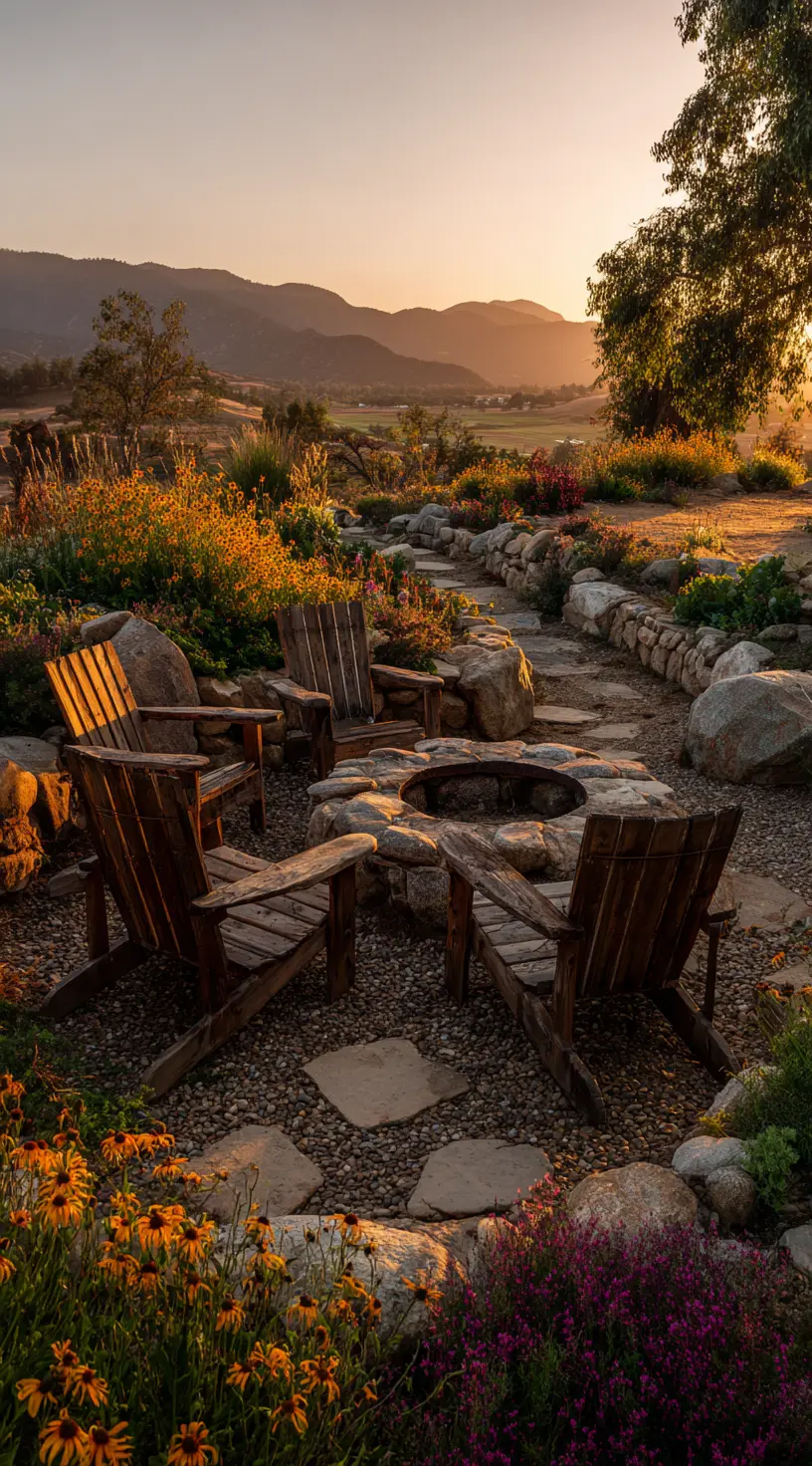 A Backyard Fire Pit Surrounded by Wildflowers