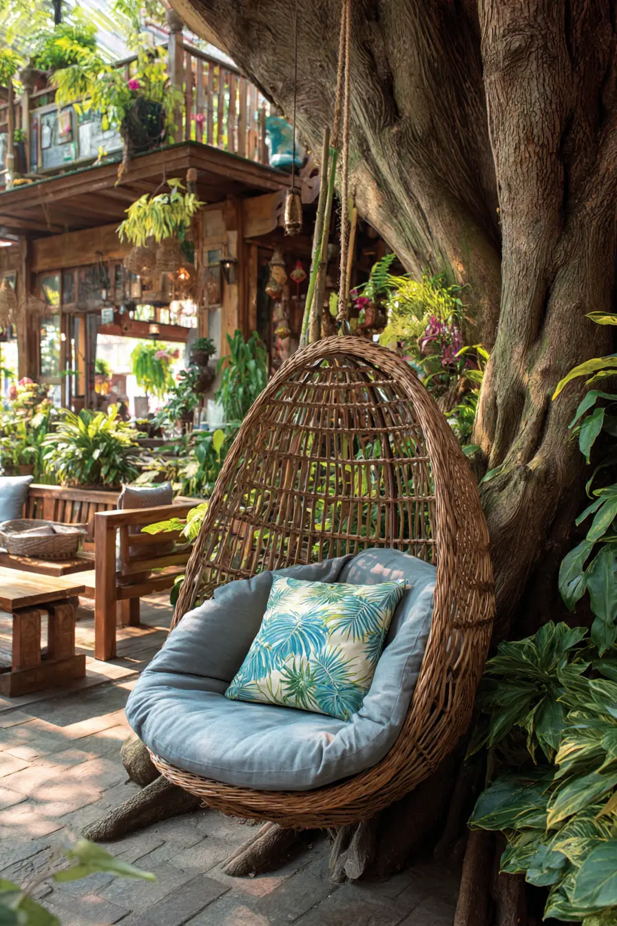 Bamboo Tree Swing with Cushions