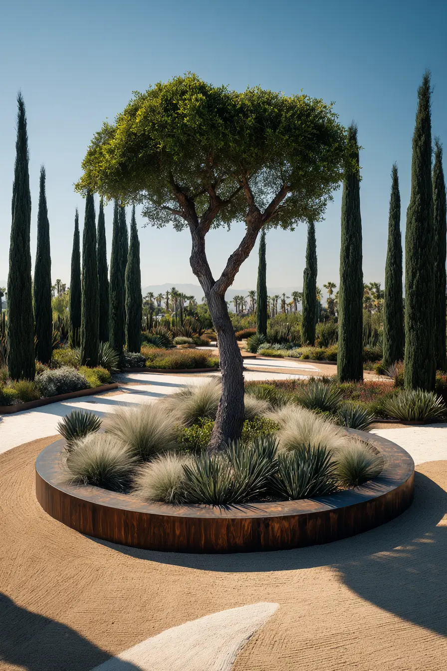 Contemporary Succulent Garden with Cypress