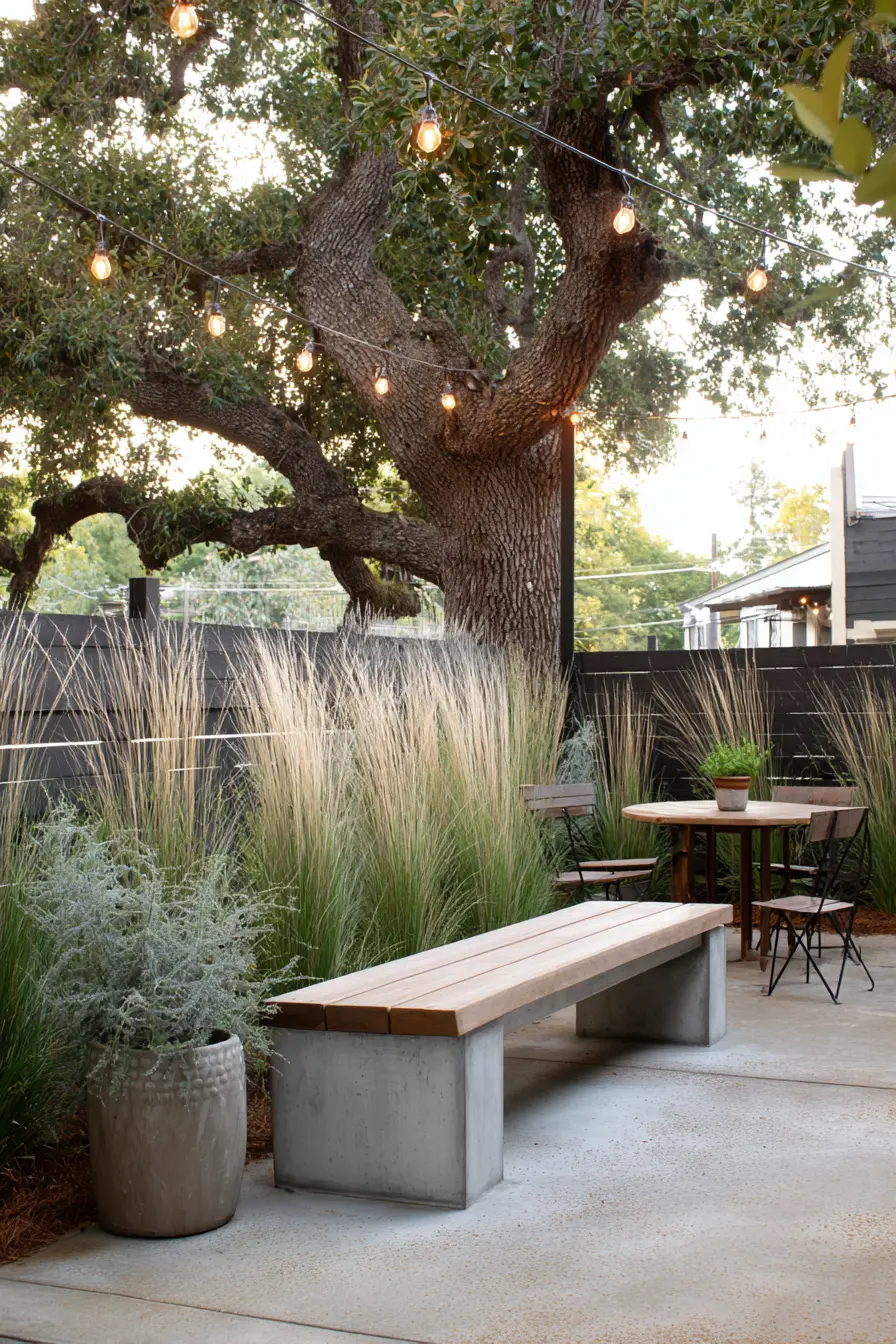 Minimalist Concrete and Wood Garden Bench