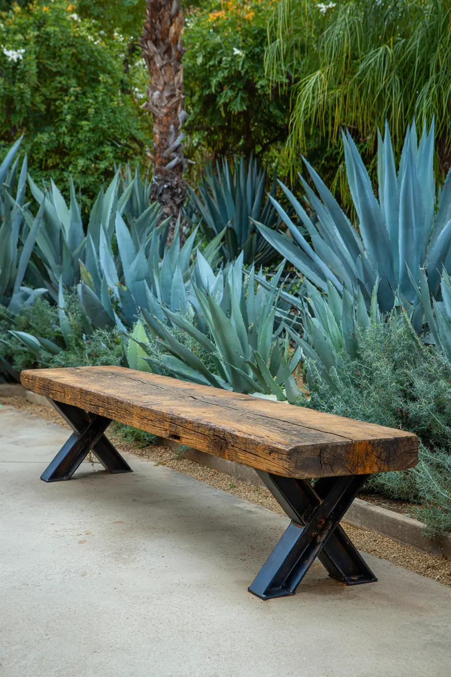 Modern Succulent Garden Featuring A Bench