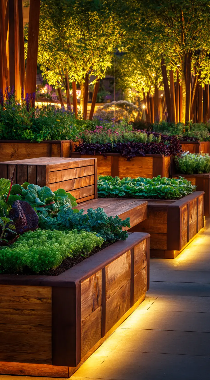 Modern Wooden Raised Beds With Lighting