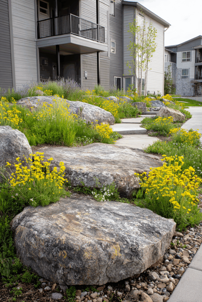 Natural Stone and Yellow Flower Garden