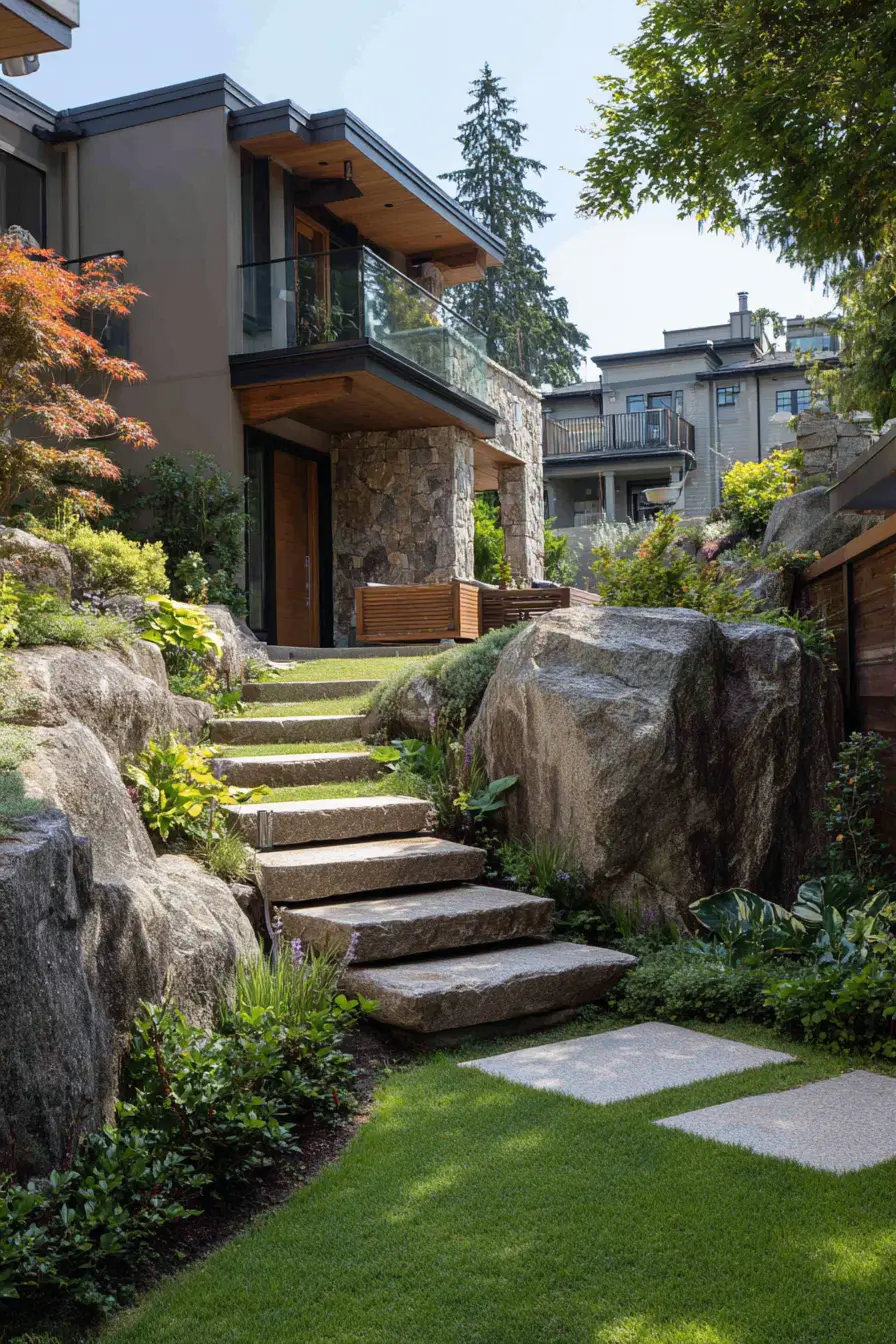Rustic Stone Terraces with Succulent Foliage
