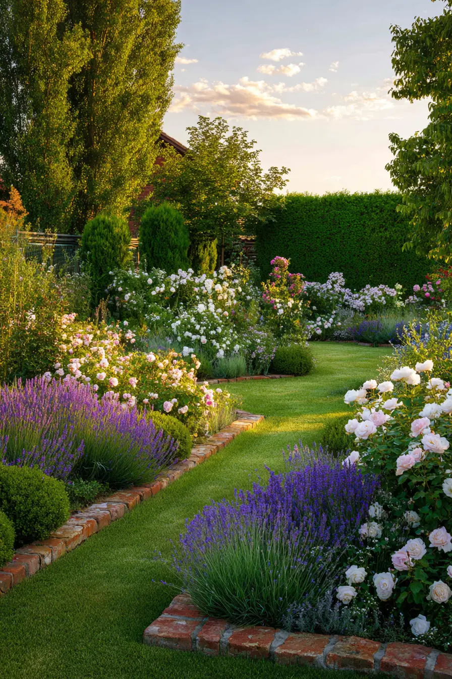 Curved Brick Edging with Roses