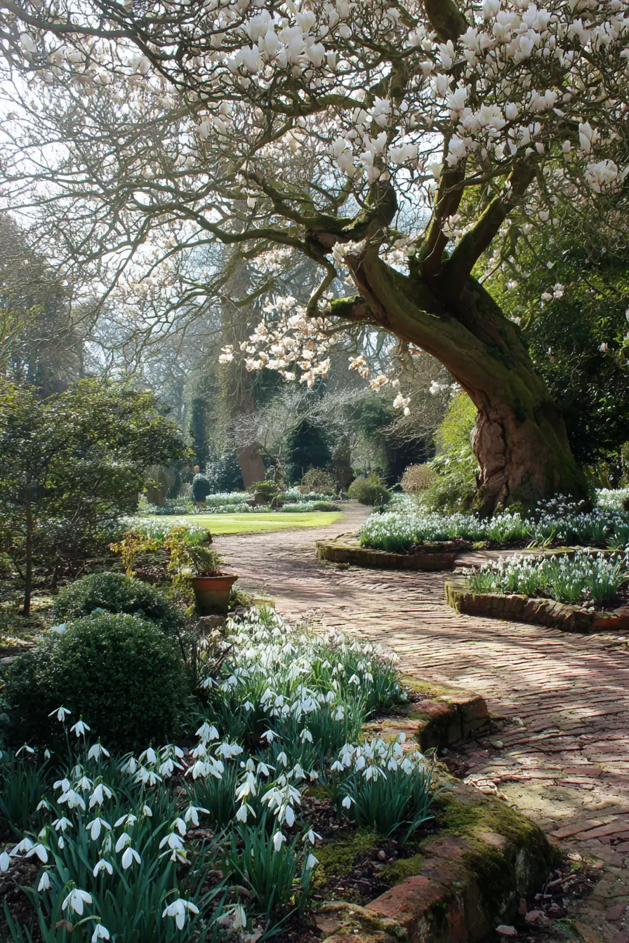 Curved Magnolia and Snowdrop Garden