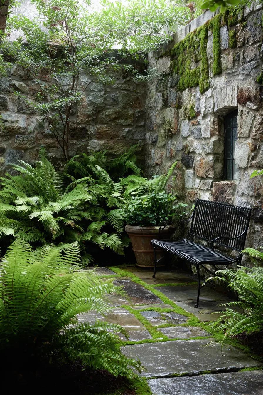 Rustic Fern Sanctuary with Bench