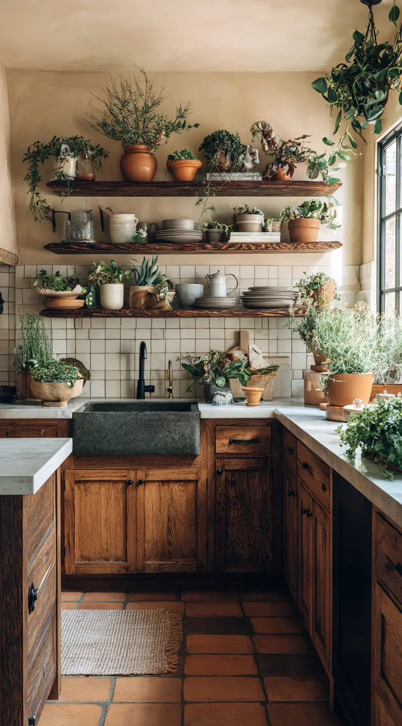 Rustic Kitchen With Fresh Green Touches