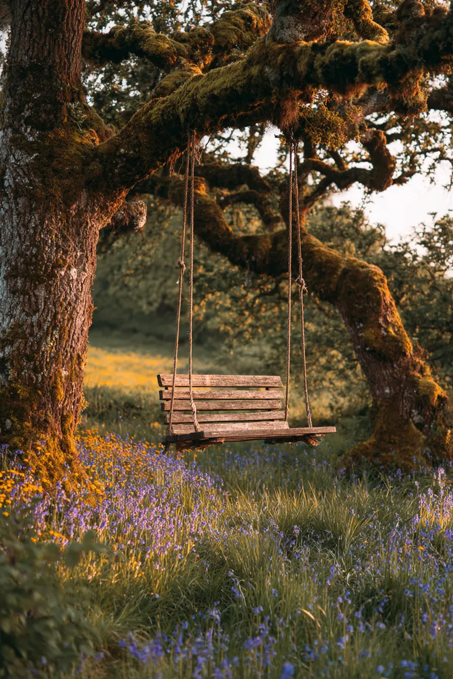 Rustic Tree Swing Made Of Wood And Ropes