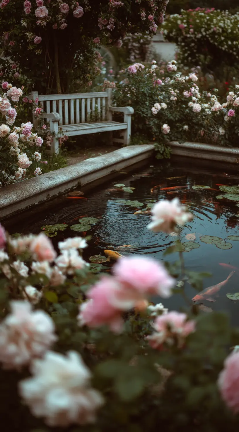Zen Rose Garden With A Pond