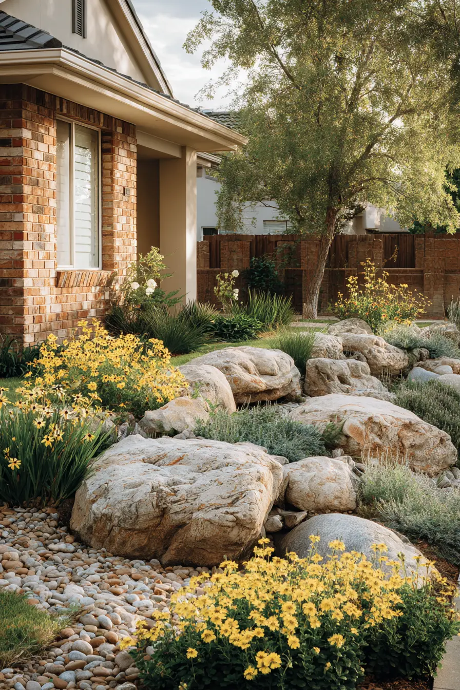 Natural Stone Edging with Colorful Blooms