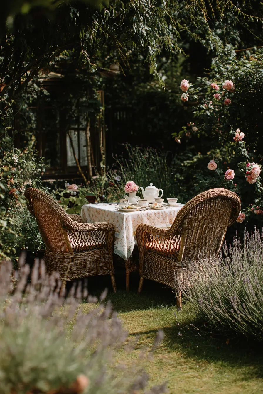 Romantic Cottage Patio with Wicker Seating