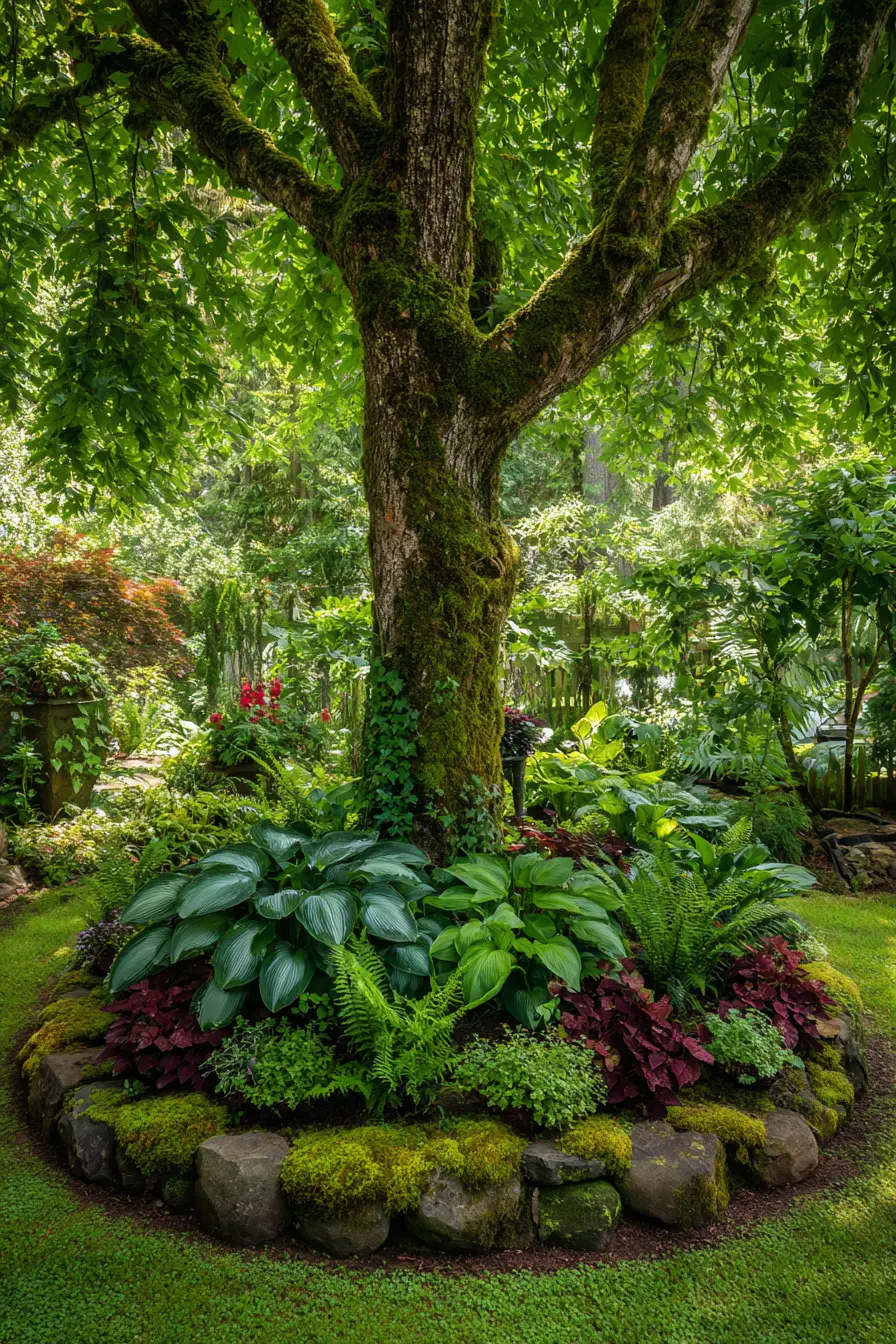 Circular Hostas and Moss Garden