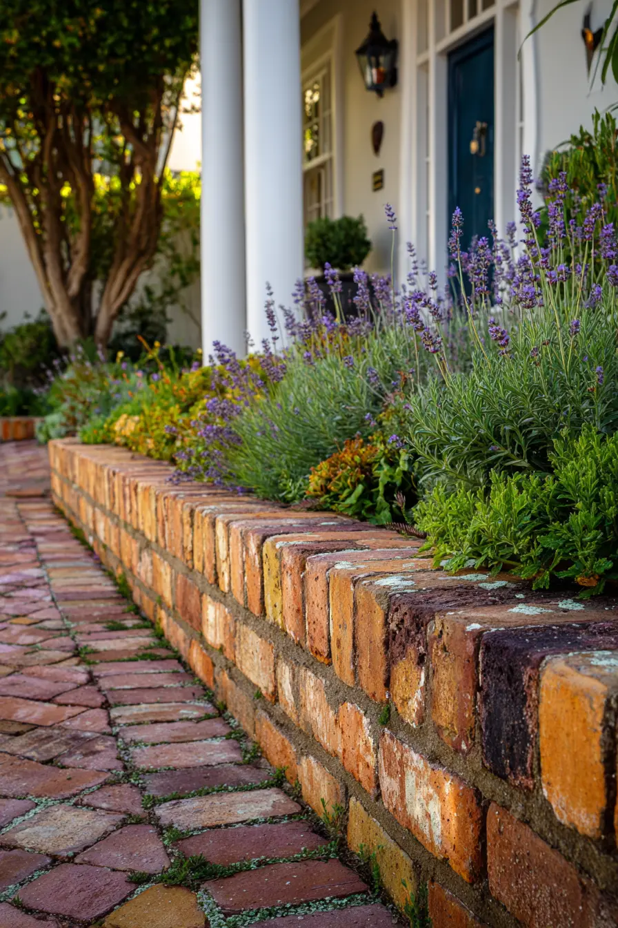 Rustic Brick Edging with Lavender Blooms
