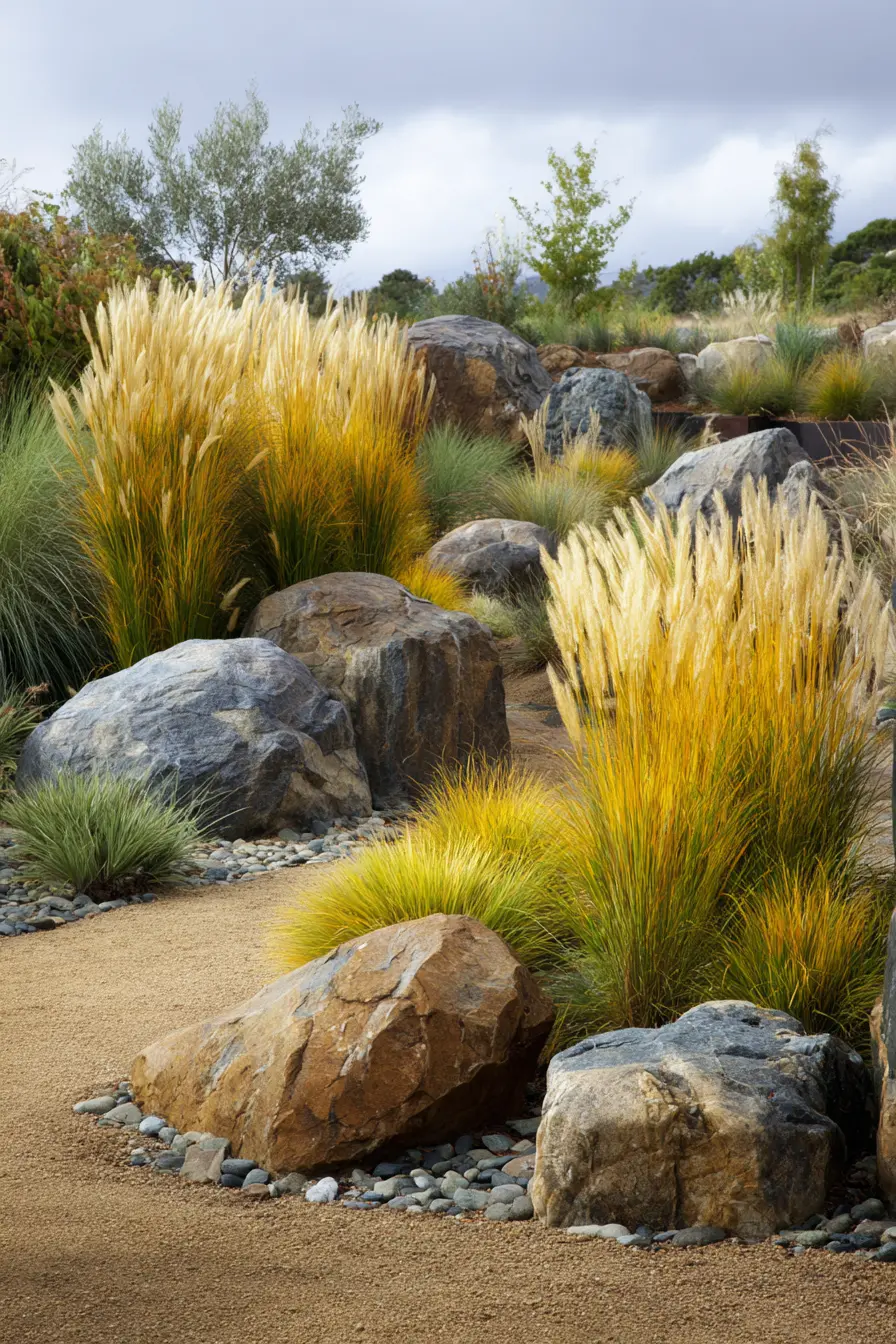 Textured Grassy Border with Stones