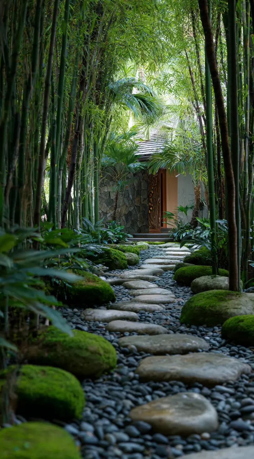 Bamboo Walkway With Pebble Groundcover