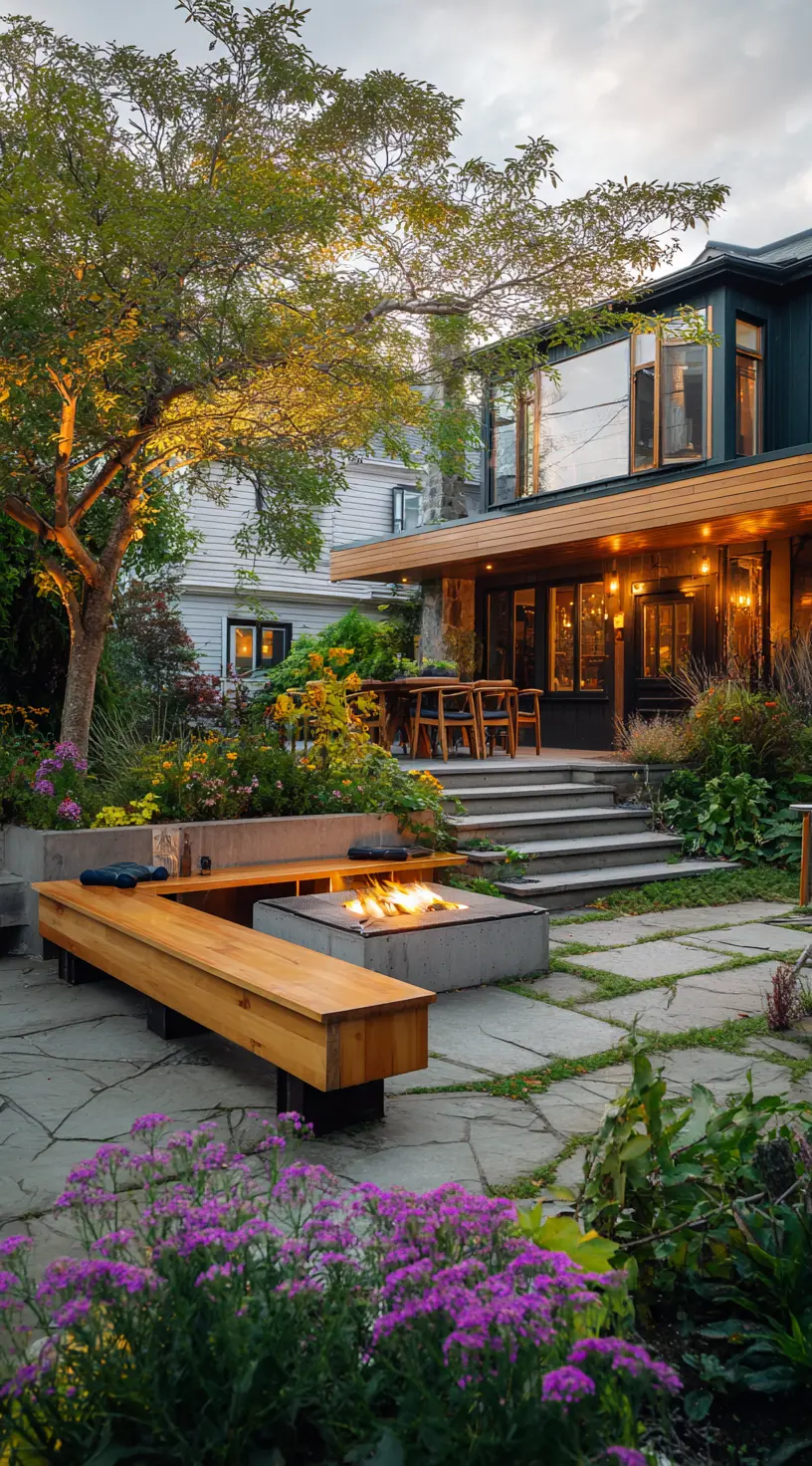 Fire Pit Patio With Built-In Benches