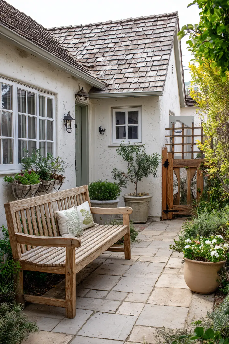 Rustic Wooden Bench with Lush Greens