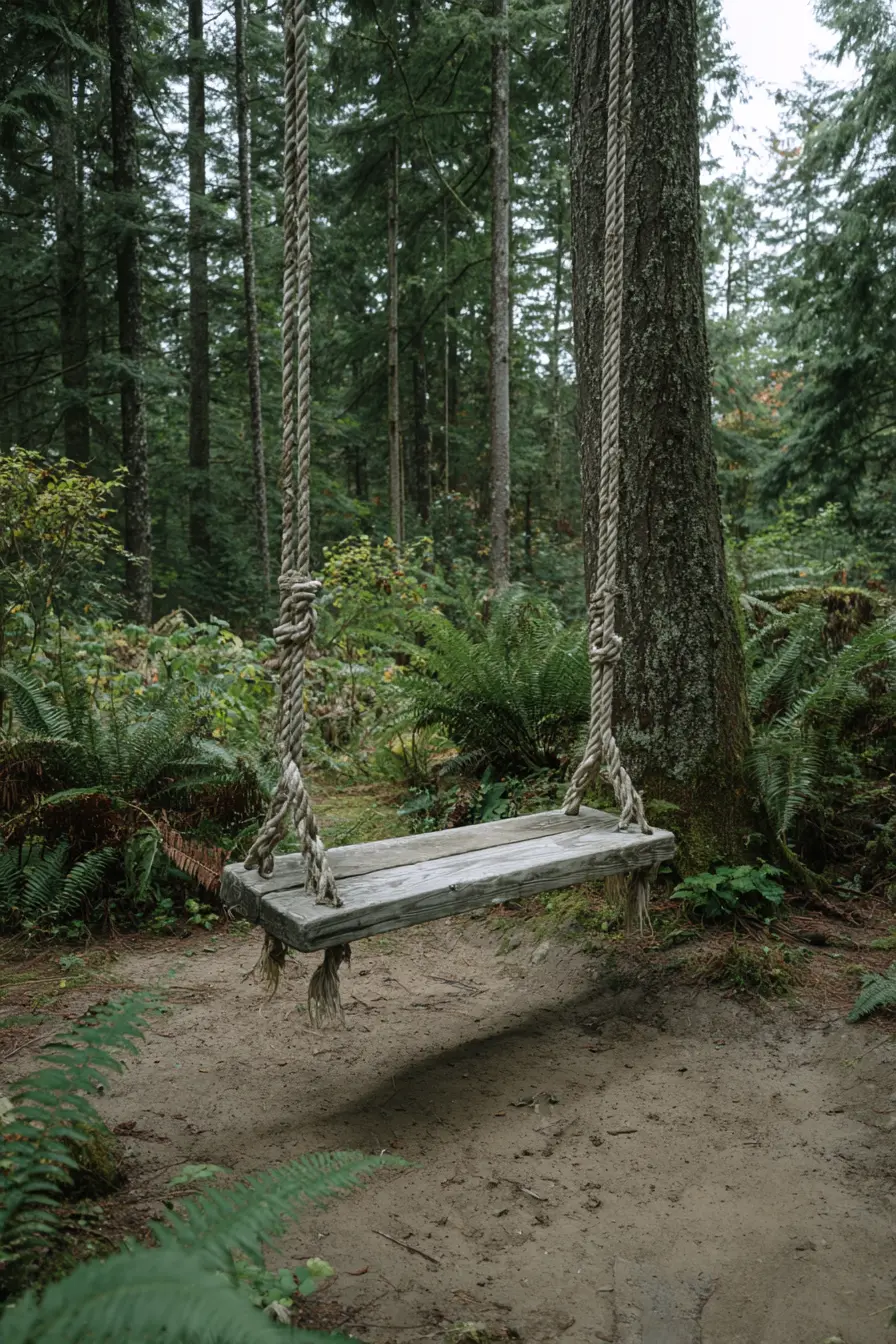 Rustic Wooden Tree Swing Installation