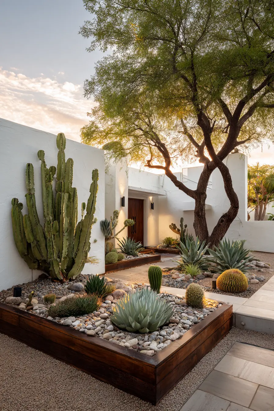Succulent Oasis Under Desert Tree