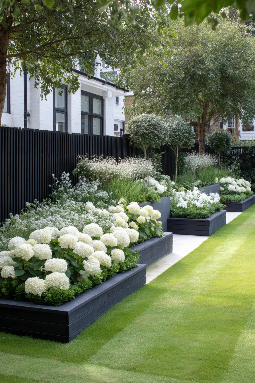 Modern Raised Bed Hydrangea and Lavender