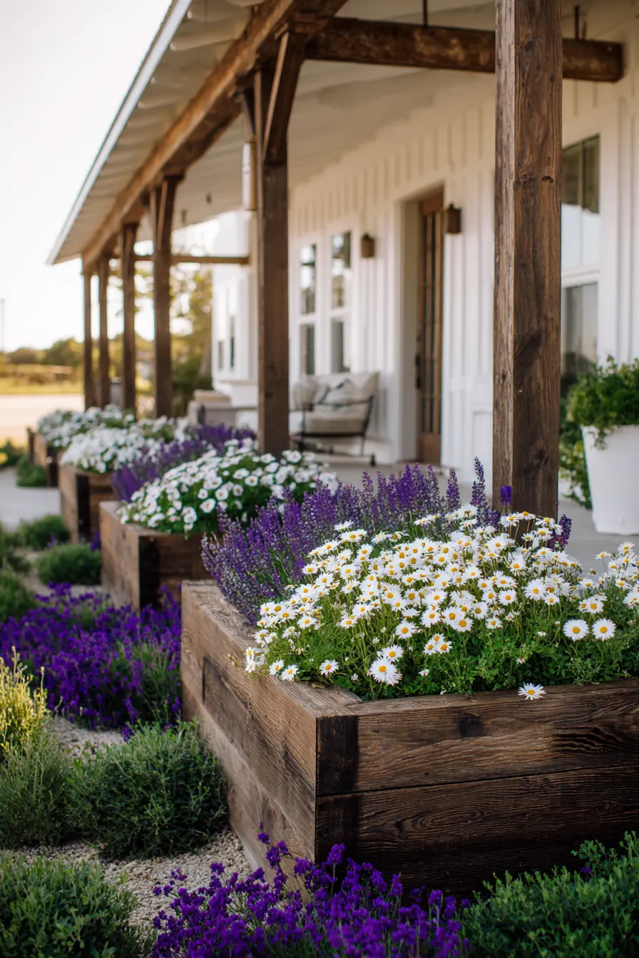 Rustic Wooden Edging with Daisies