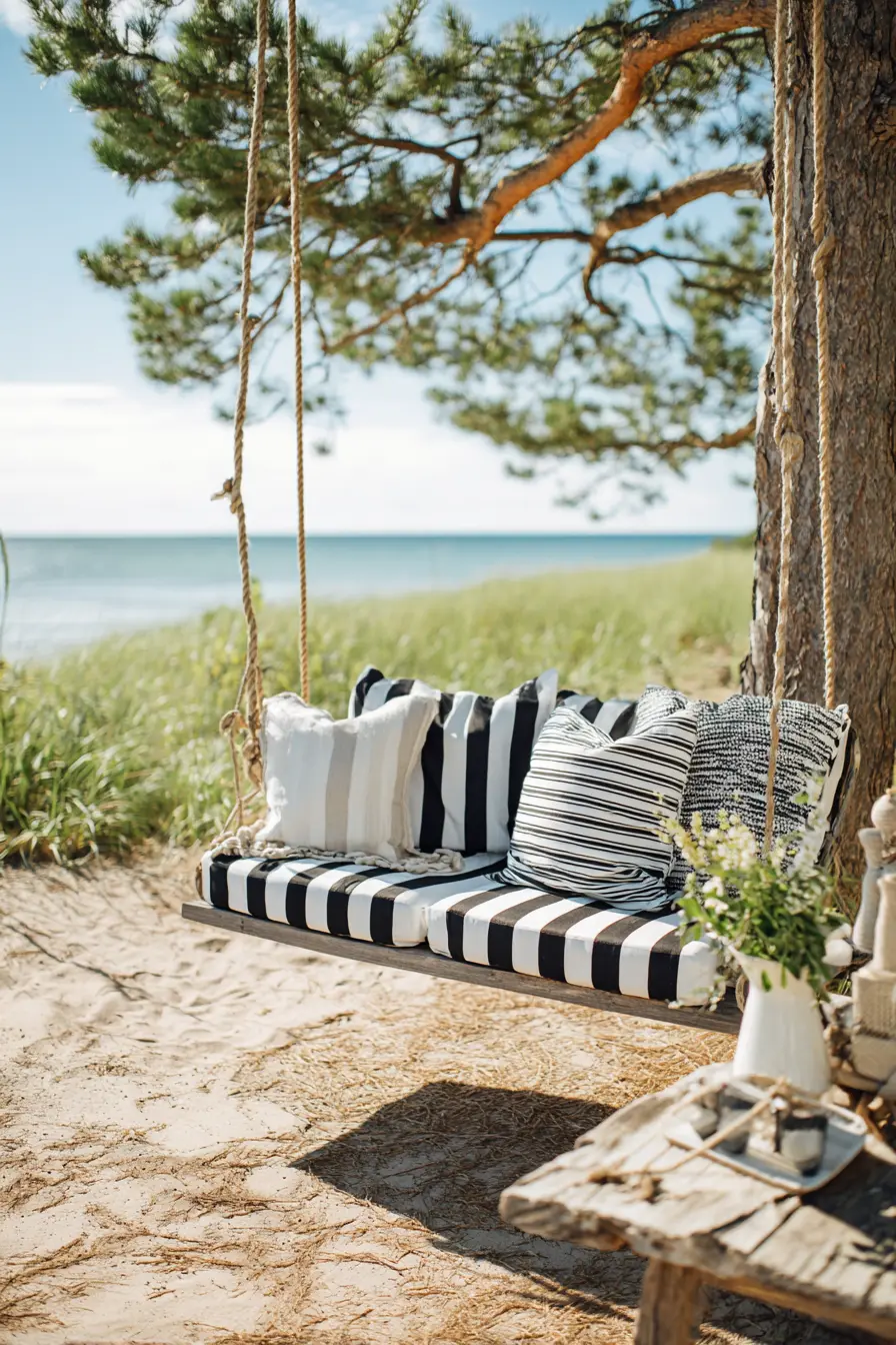 Cozy Tree Swing With Cushions In Rustic Style