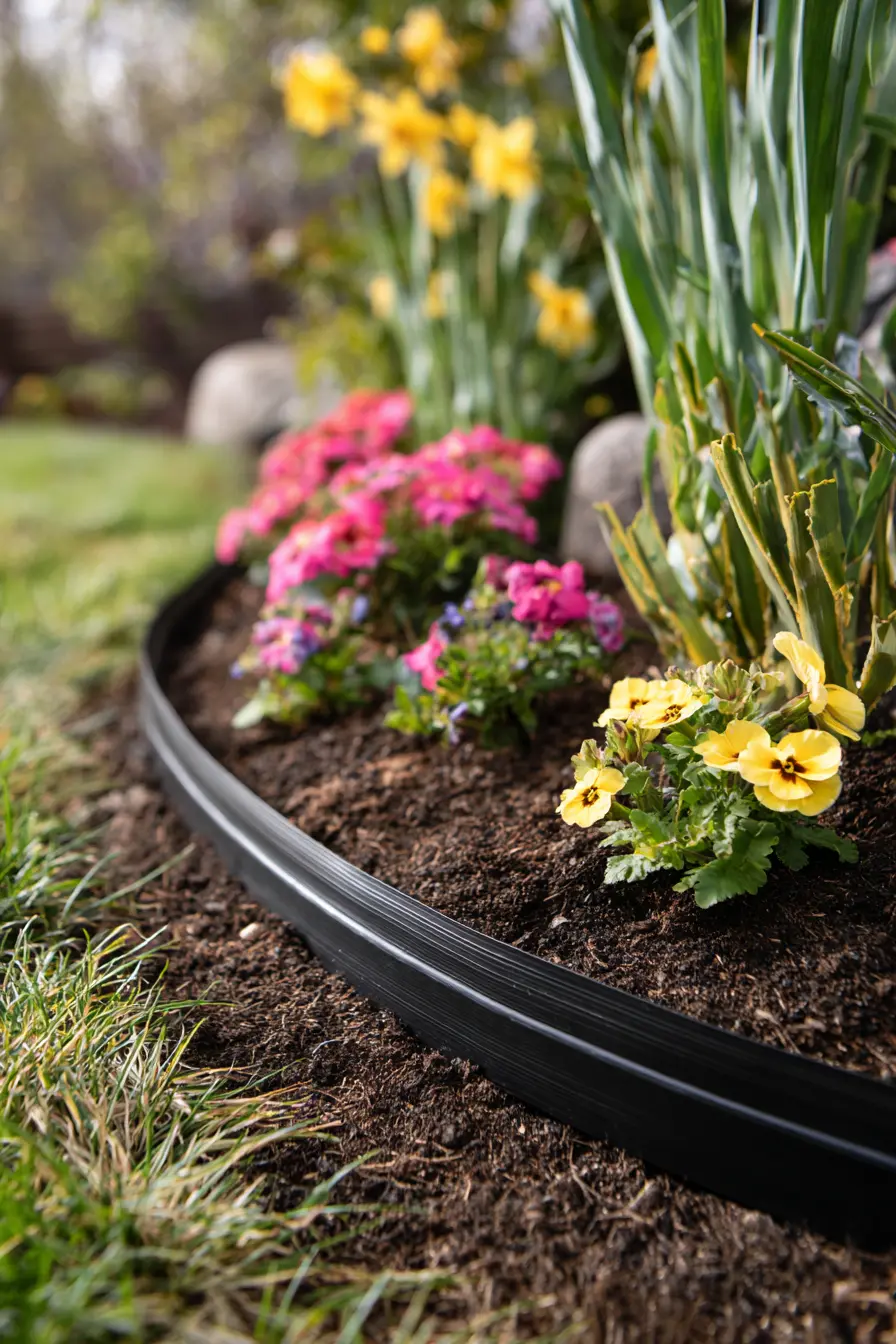 Curved Black Edging with Colorful Blooms