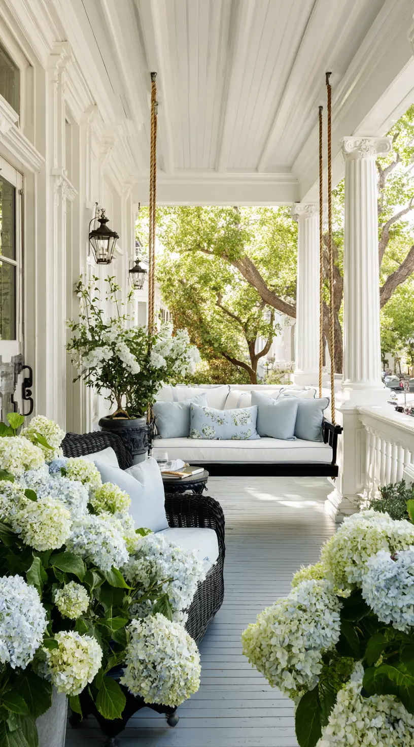Rustic Farmhouse Patio With Wooden Swing