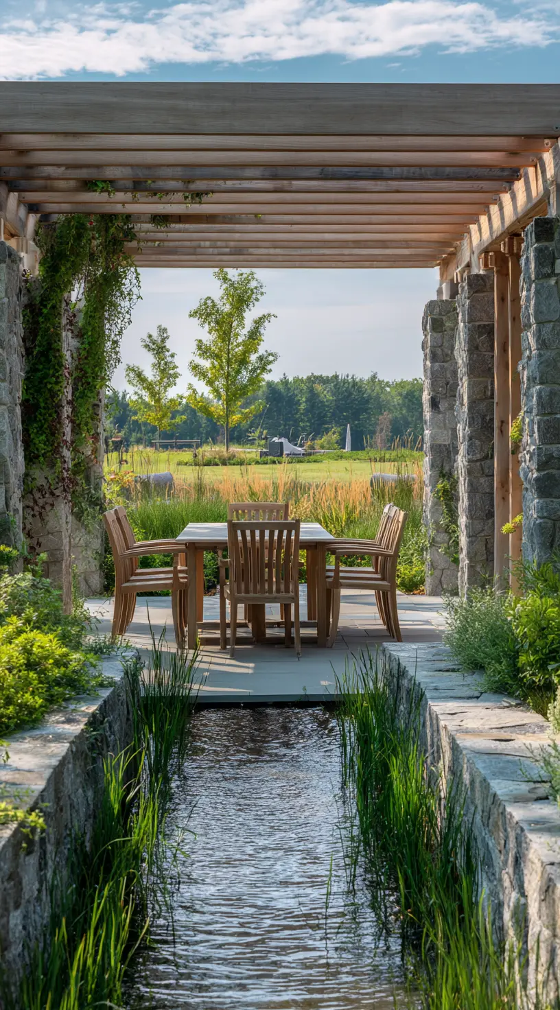 Stone Pergola With A Water Feature