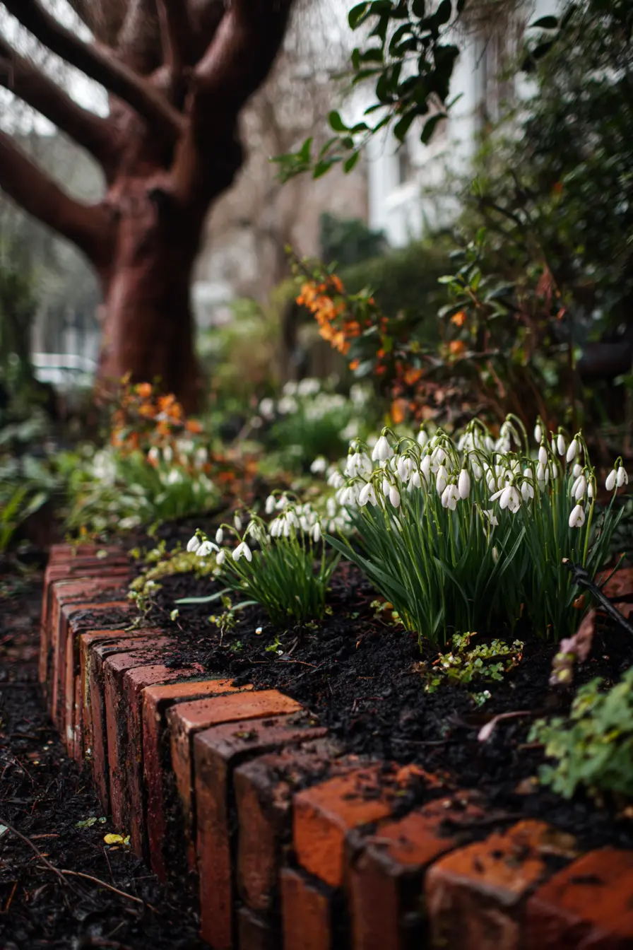 Curved Brick Border with Snowdrops
