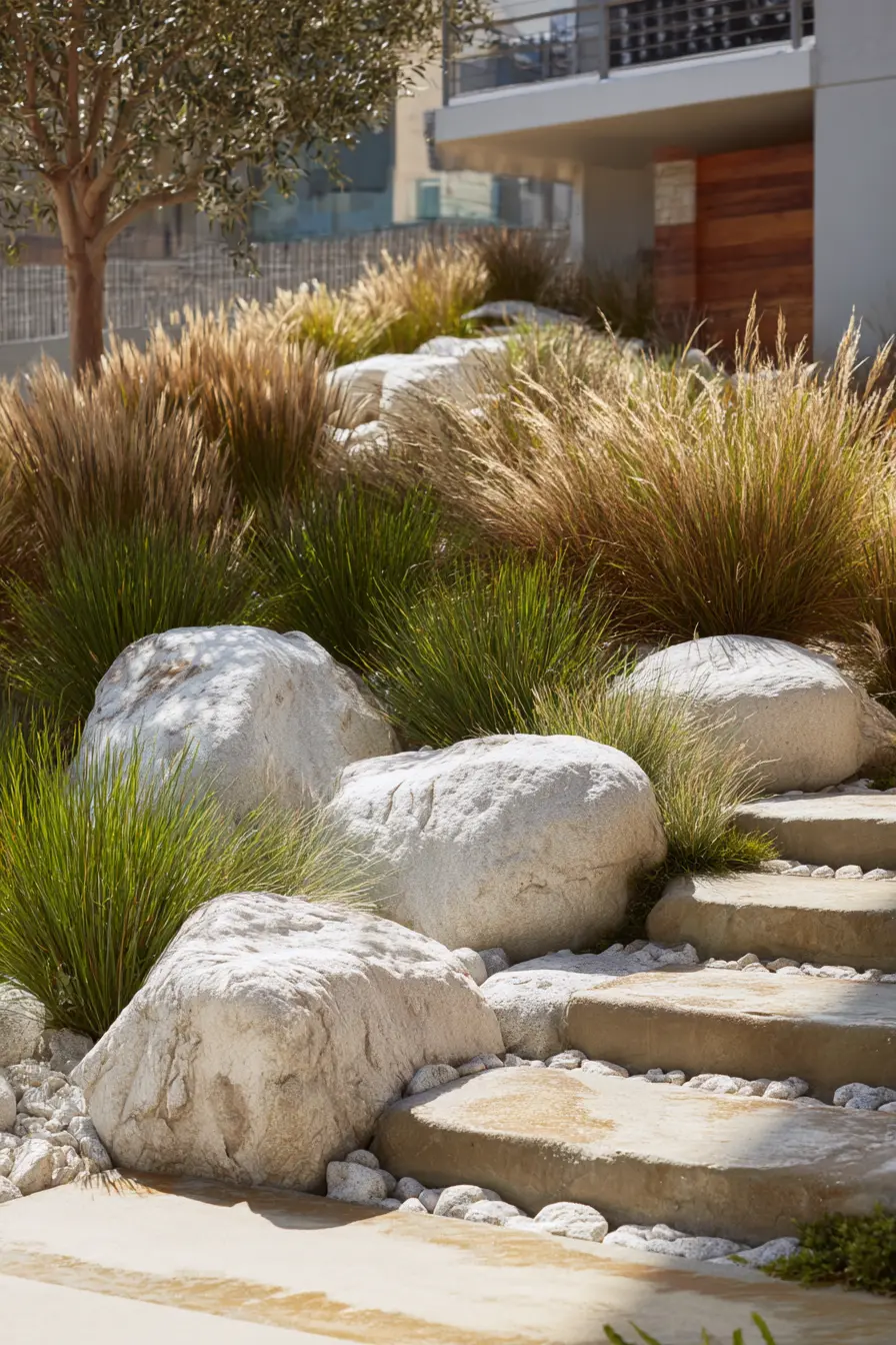 Grassy Border with Natural Stones