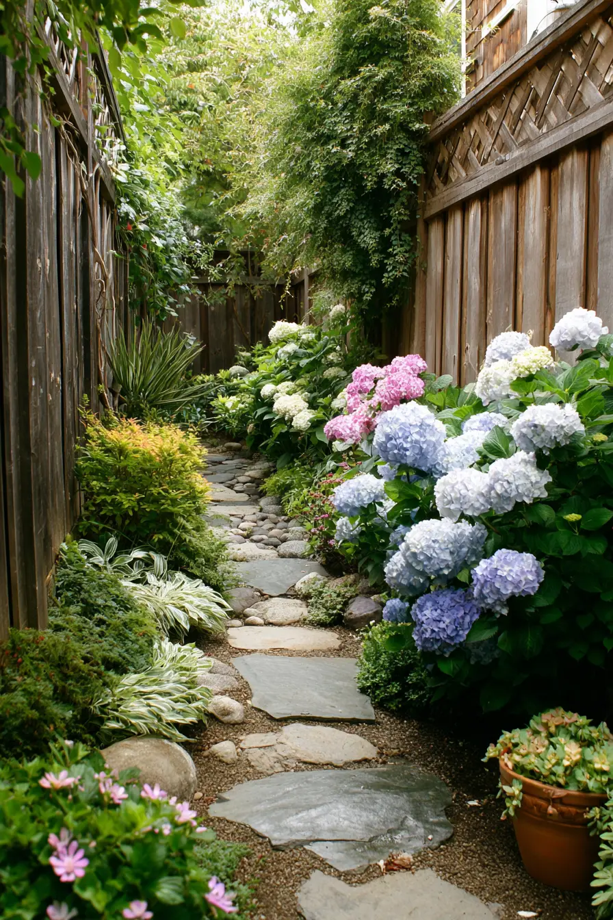 Hydrangea-Filled Cozy Patio Pathway