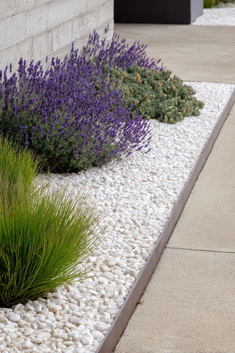 Metal Edging with White Pebbles