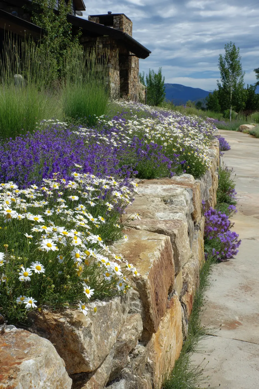 Vibrant Stone-Retained Flower Bed