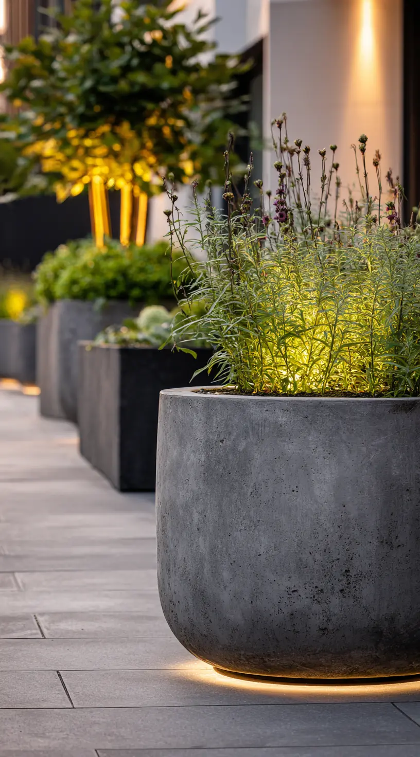 Linear Lighting And Lush Greens