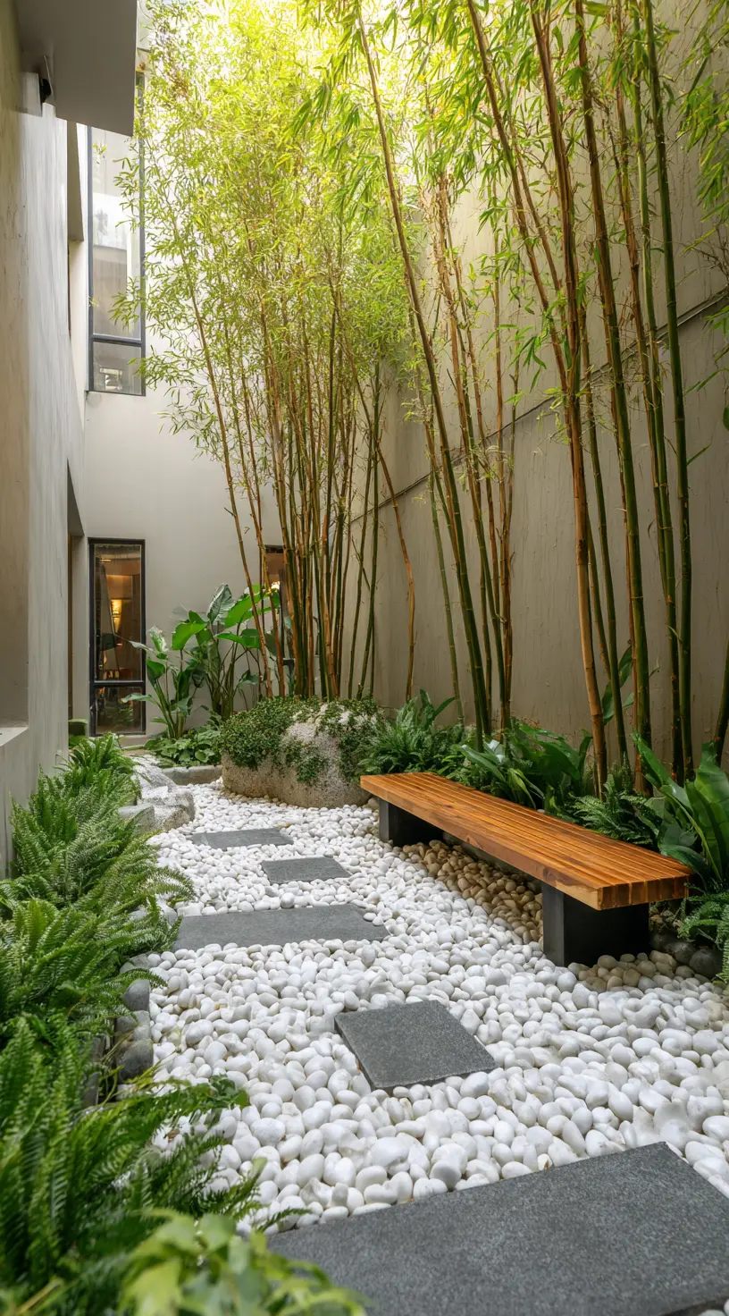 Minimalist Bamboo Garden With Bench